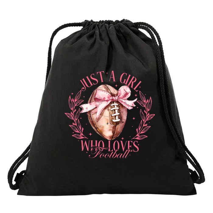 Just A Girl Who Love Football Fall Coquette Bow Drawstring Bag