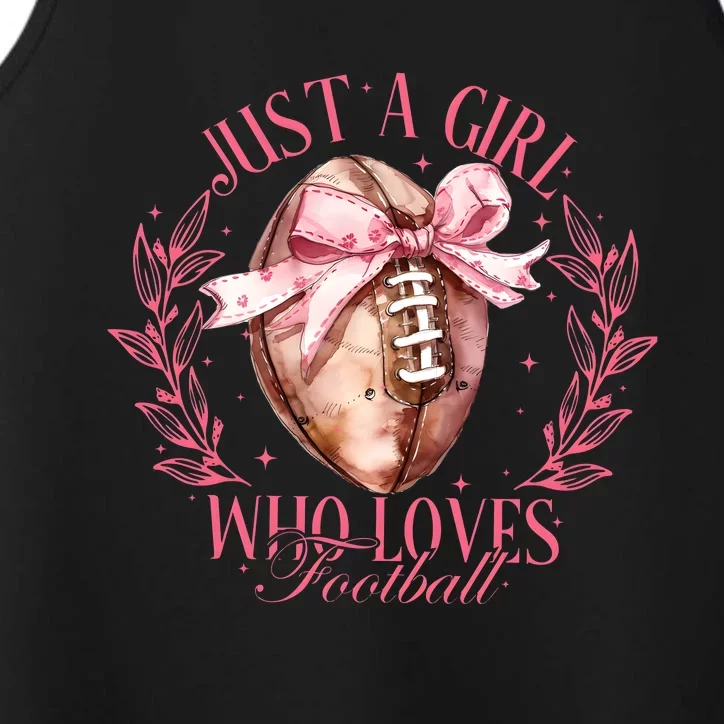 Just A Girl Who Love Football Fall Coquette Bow Performance Tank