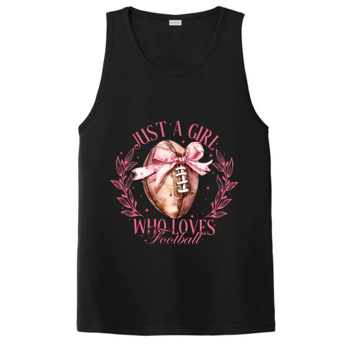 Just A Girl Who Love Football Fall Coquette Bow Performance Tank