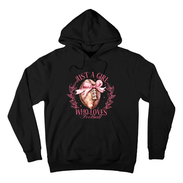 Just A Girl Who Love Football Fall Coquette Bow Tall Hoodie