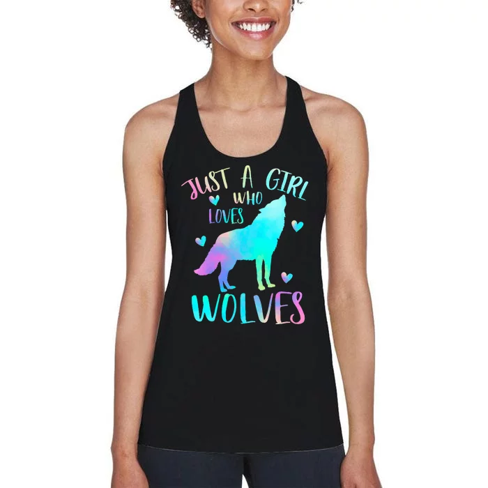 Just a Girl Who Loves wolves Watercolor Cute wolf lover Women's Racerback Tank