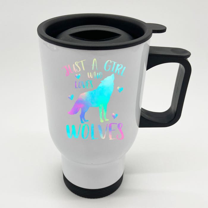 Just a Girl Who Loves wolves Watercolor Cute wolf lover Front & Back Stainless Steel Travel Mug