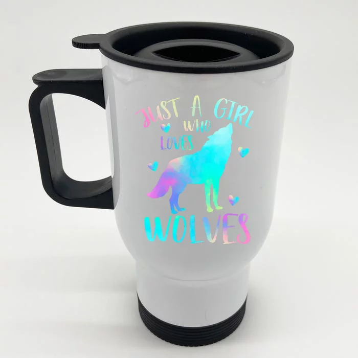 Just a Girl Who Loves wolves Watercolor Cute wolf lover Front & Back Stainless Steel Travel Mug