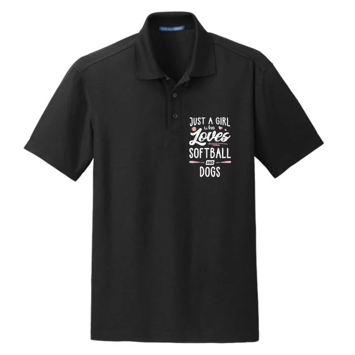 Just A Girl Who Loves Softball And Dogs Graphic Wo Dry Zone Grid Performance Polo