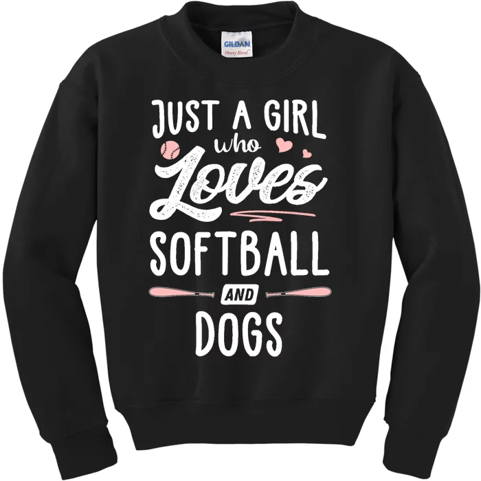 Just A Girl Who Loves Softball And Dogs Graphic Wo Kids Sweatshirt