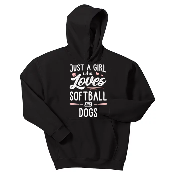 Just A Girl Who Loves Softball And Dogs Graphic Wo Kids Hoodie