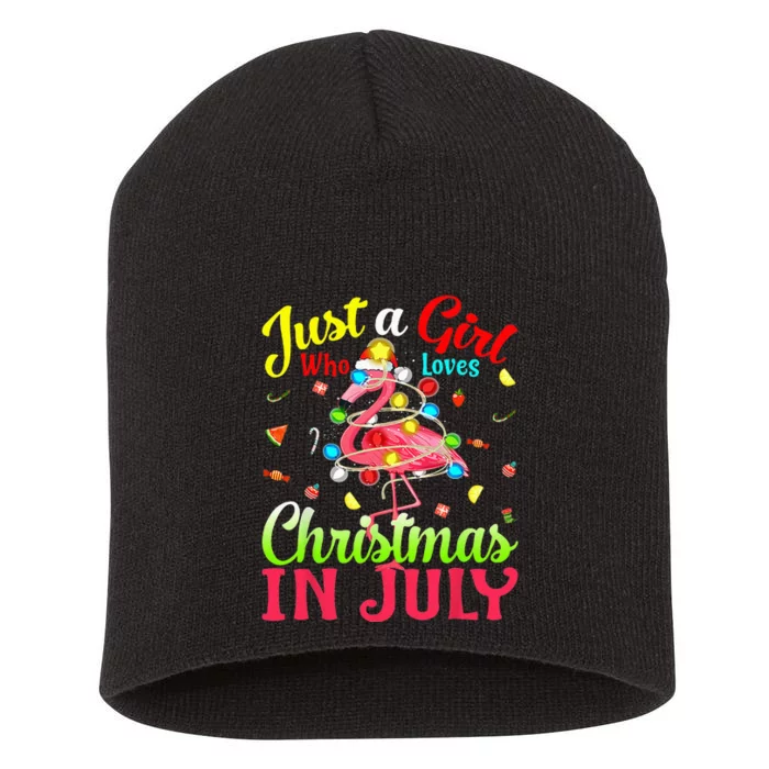 Just A Girl Who Loves Christmas In July Flamingo Short Acrylic Beanie