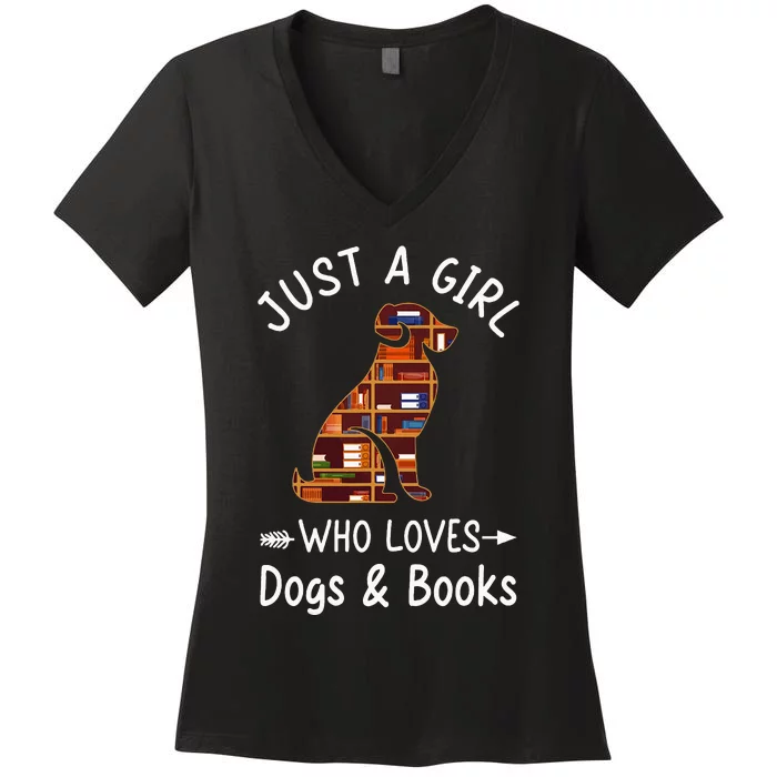 Just A Girl Who Loves Dogs And Books Reading Dog Women's V-Neck T-Shirt