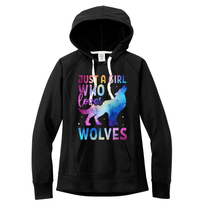 Just A Girl Who Loves Wolves Watercolor Cute Animal Lovers Women's Fleece Hoodie