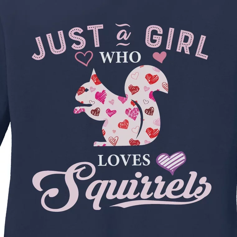 Just A Girl Who Loves Squirrel Funny Squirrel Lover Cute Squirrel Ladies Long Sleeve Shirt