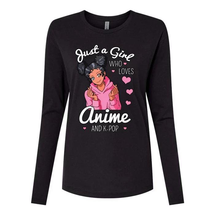 Just A Girl Who Loves Anime And KPop African American Afro Womens Cotton Relaxed Long Sleeve T-Shirt