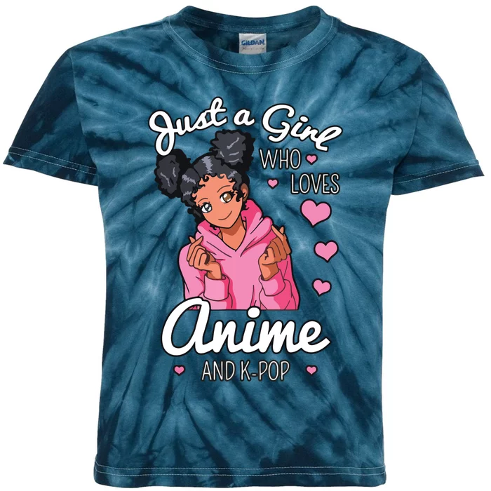 Just A Girl Who Loves Anime And KPop African American Afro Kids Tie-Dye T-Shirt