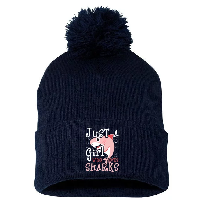 Just A Girl Who Loves Sharks Marine Biologist Shark Lovers Pom Pom 12in Knit Beanie