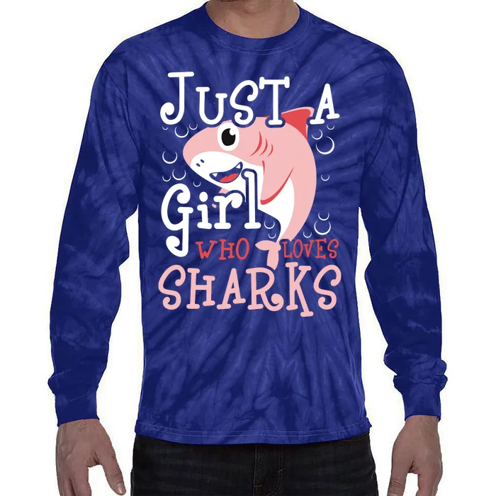 Just A Girl Who Loves Sharks Marine Biologist Shark Lovers Tie-Dye Long Sleeve Shirt