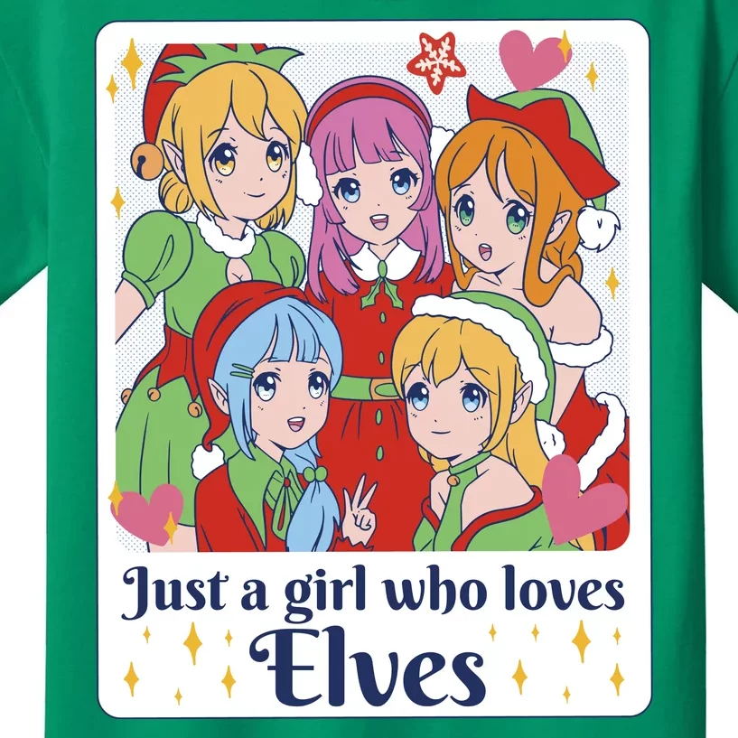 Just A Girl Who Loves Elves Anime Christmas Kids T-Shirt