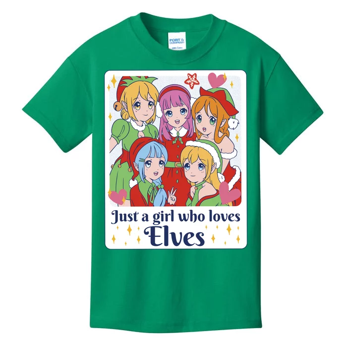 Just A Girl Who Loves Elves Anime Christmas Kids T-Shirt