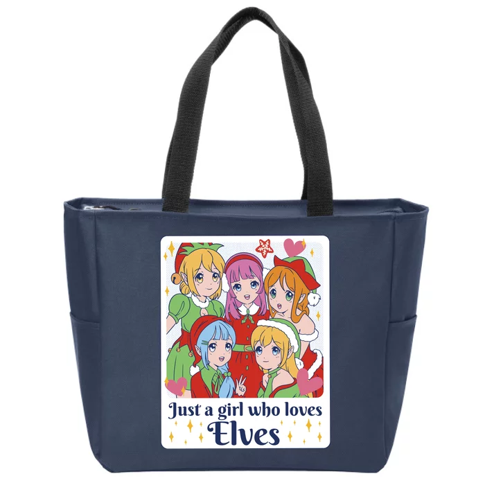 Just A Girl Who Loves Elves Anime Christmas Zip Tote Bag