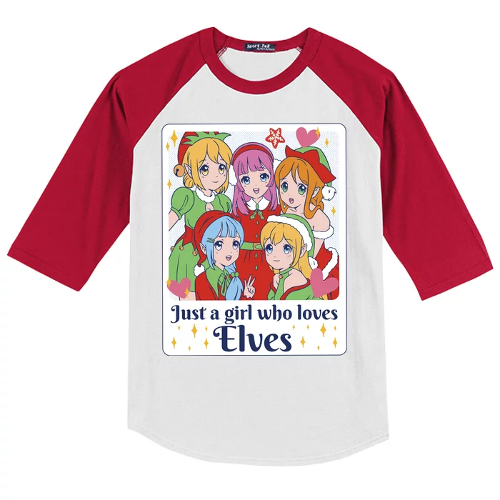 Just A Girl Who Loves Elves Anime Christmas Kids Colorblock Raglan Jersey