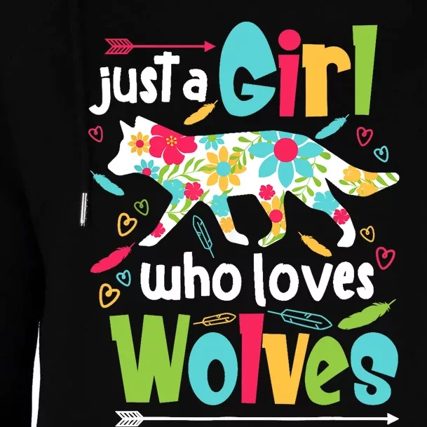 Just A Girl Who Loves Wolves Funny Wolf Doglike Lover Outfit Womens Funnel Neck Pullover Hood