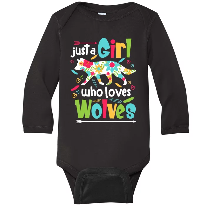 Just A Girl Who Loves Wolves Funny Wolf Doglike Lover Outfit Baby Long Sleeve Bodysuit