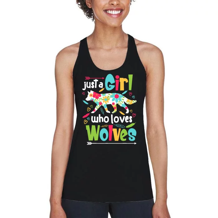 Just A Girl Who Loves Wolves Funny Wolf Doglike Lover Outfit Women's Racerback Tank