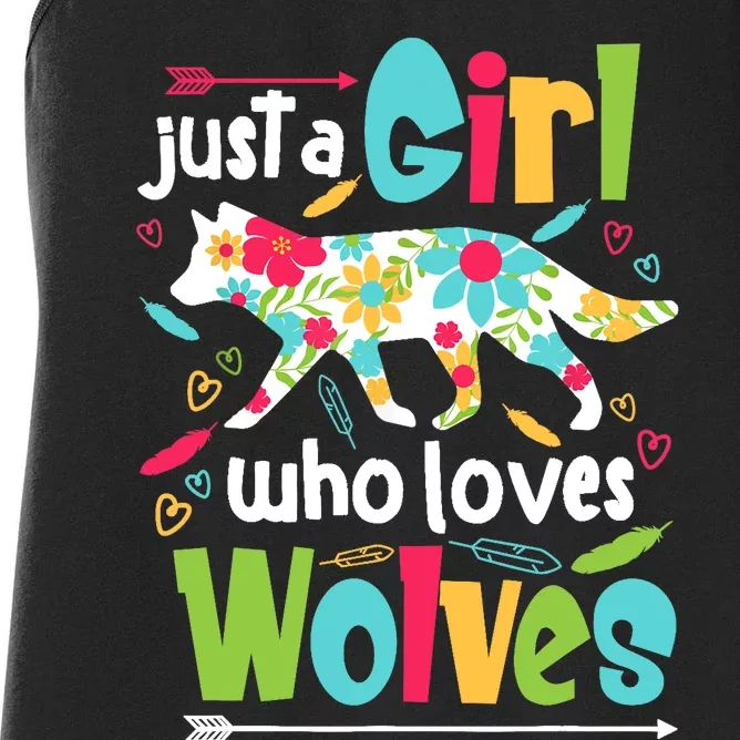 Just A Girl Who Loves Wolves Funny Wolf Doglike Lover Outfit Women's Racerback Tank