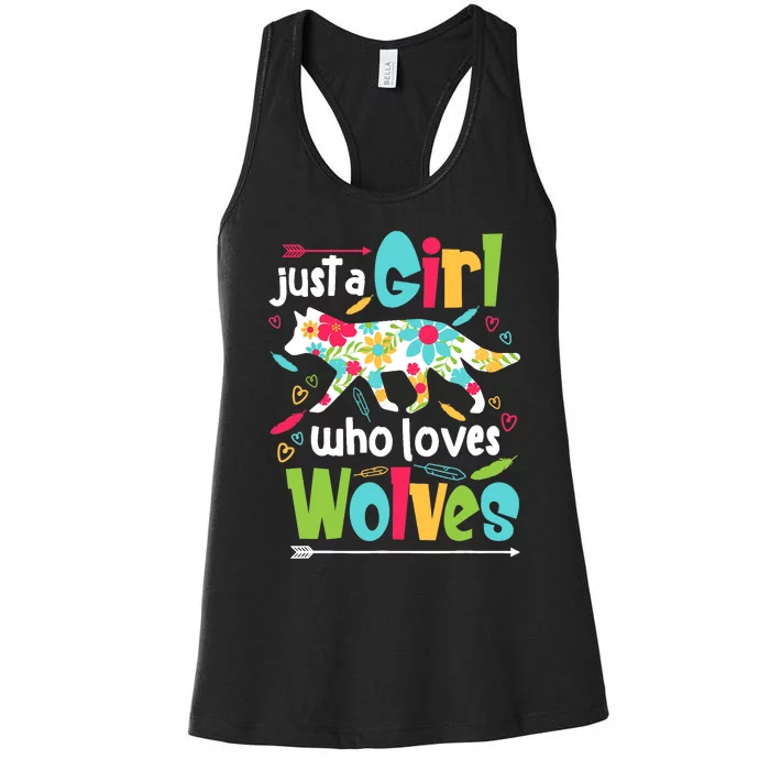 Just A Girl Who Loves Wolves Funny Wolf Doglike Lover Outfit Women's Racerback Tank