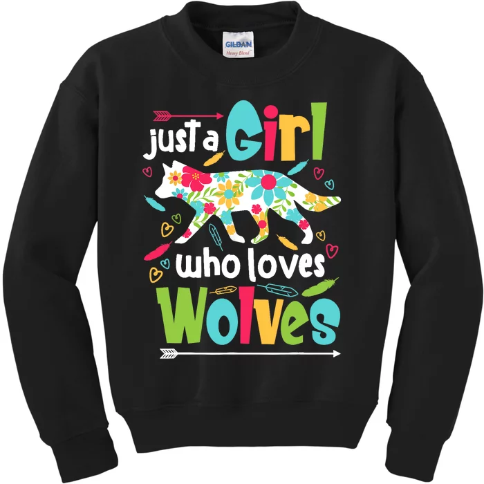 Just A Girl Who Loves Wolves Funny Wolf Doglike Lover Outfit Kids Sweatshirt