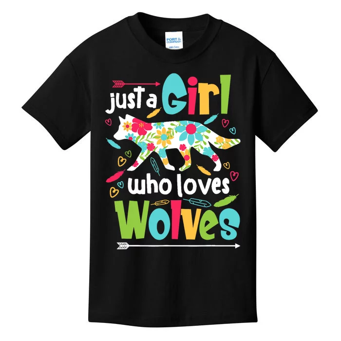 Just A Girl Who Loves Wolves Funny Wolf Doglike Lover Outfit Kids T-Shirt