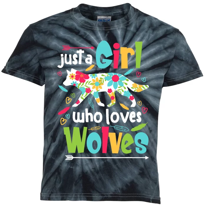 Just A Girl Who Loves Wolves Funny Wolf Doglike Lover Outfit Kids Tie-Dye T-Shirt