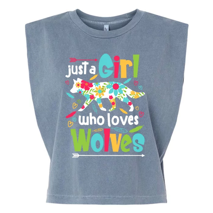 Just A Girl Who Loves Wolves Funny Wolf Doglike Lover Outfit Garment-Dyed Women's Muscle Tee