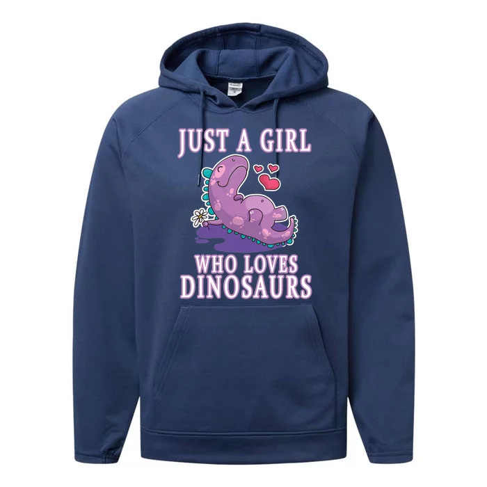 Just A Girl Who Loves Dinosaurs Cute Floral Girl Teens Gift Performance Fleece Hoodie