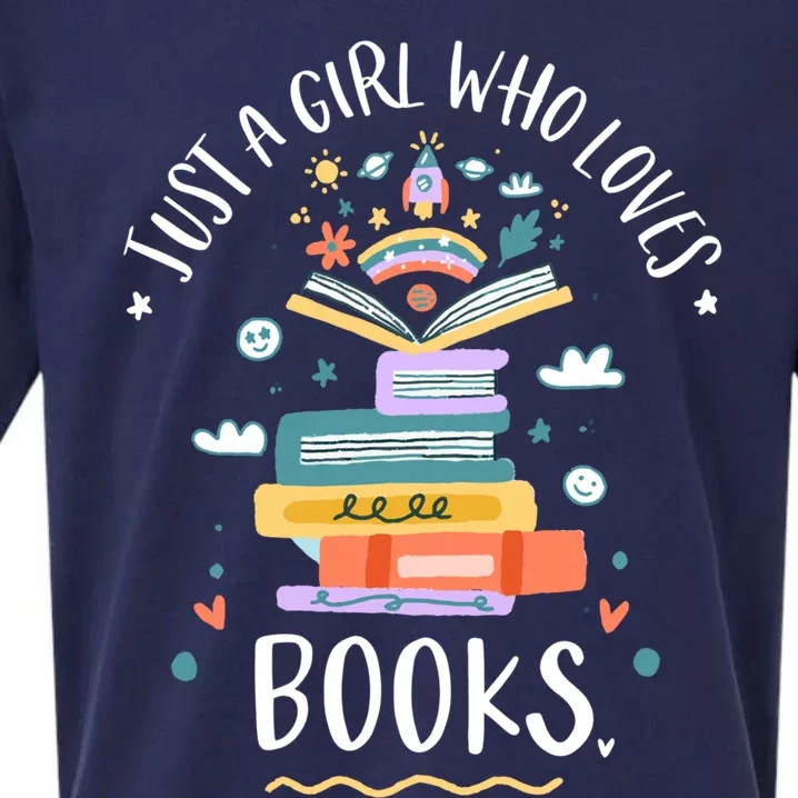 Just A Girl Who Loves Books Funny Gift For Bookworm Gift Sueded Cloud Jersey T-Shirt