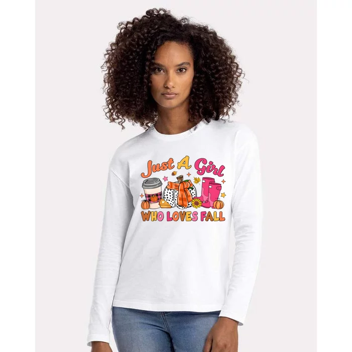 Just A Girl Who Loves Fall Womens Cotton Relaxed Long Sleeve T-Shirt