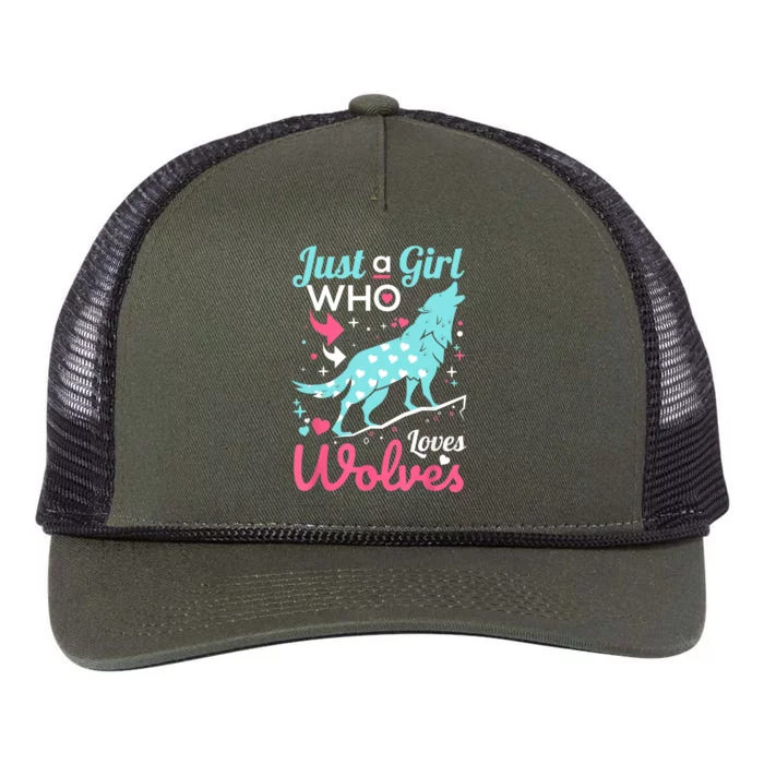 Just A Girl Who Loves Wolves Funny Wolf Doglike Lover Outfit Retro Rope Trucker Hat Cap