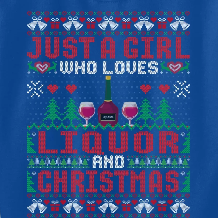 Just A Girl Who Loves Liquor And Christmas Ing Xmas Cute Gift Kids Sweatshirt