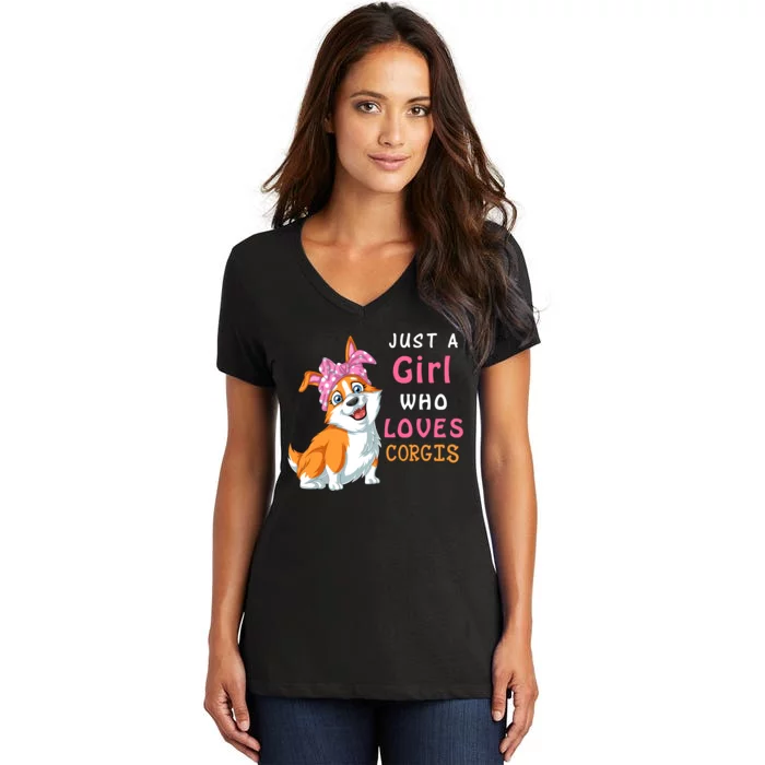 Just A Girl Who Loves Corgis Women's V-Neck T-Shirt