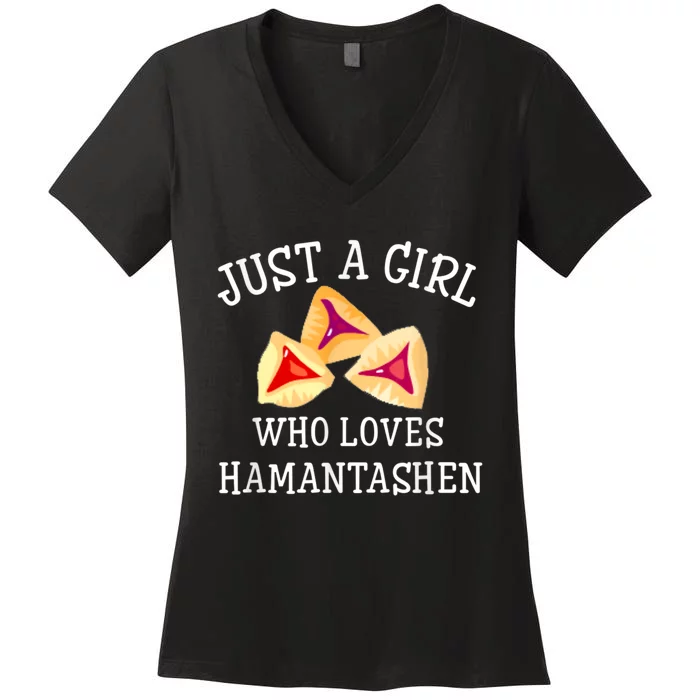 Just A Girl Who Loves Hamantashen Happy Purim Costume Party Women's V-Neck T-Shirt