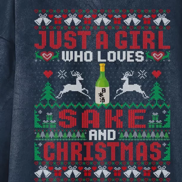 Just A Girl Who Loves Sake And Christmas Ing Xmas Party Gift Hooded Wearable Blanket