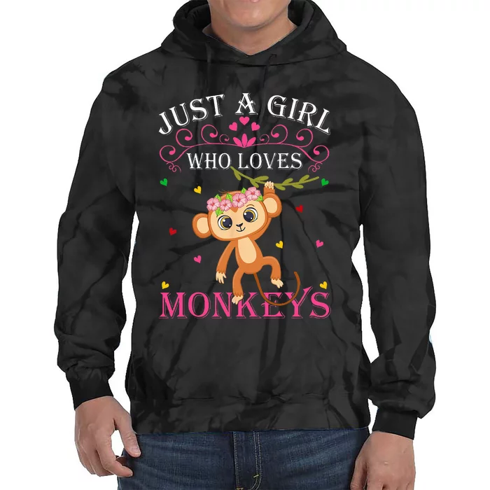 Just A Girl Who Loves Monkeys Cute Monkey Lover Kids Tie Dye Hoodie