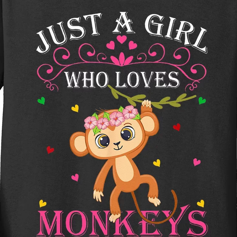 Just A Girl Who Loves Monkeys Cute Monkey Lover Kids Kids Long Sleeve Shirt