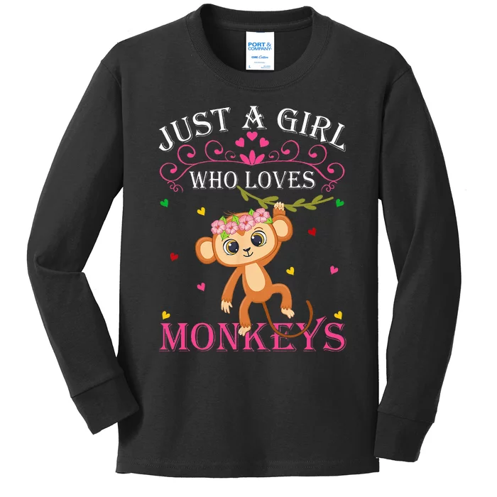 Just A Girl Who Loves Monkeys Cute Monkey Lover Kids Kids Long Sleeve Shirt