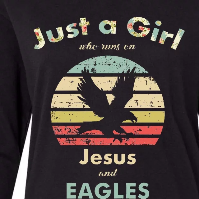 Just A Girl Who Runs On Jesus And Eagles Retro Eagle Womens Cotton Relaxed Long Sleeve T-Shirt