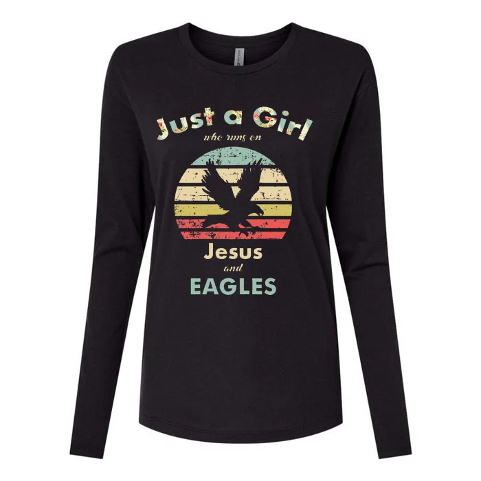 Just A Girl Who Runs On Jesus And Eagles Retro Eagle Womens Cotton Relaxed Long Sleeve T-Shirt