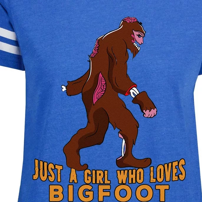 Just A Girll Who Loves Bigfoot Halloween Costume Gift Cute Enza Ladies Jersey Football T-Shirt