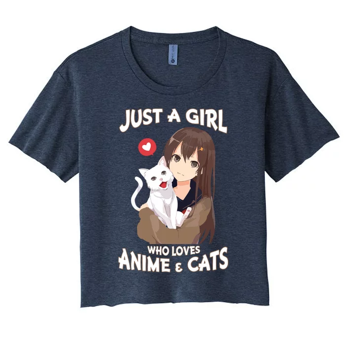 Just A Girl Who Loves Anime & Cats Cute Gifts Women's Crop Top Tee