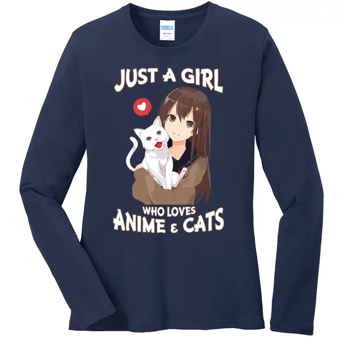 Just A Girl Who Loves Anime & Cats Cute Gifts Ladies Long Sleeve Shirt