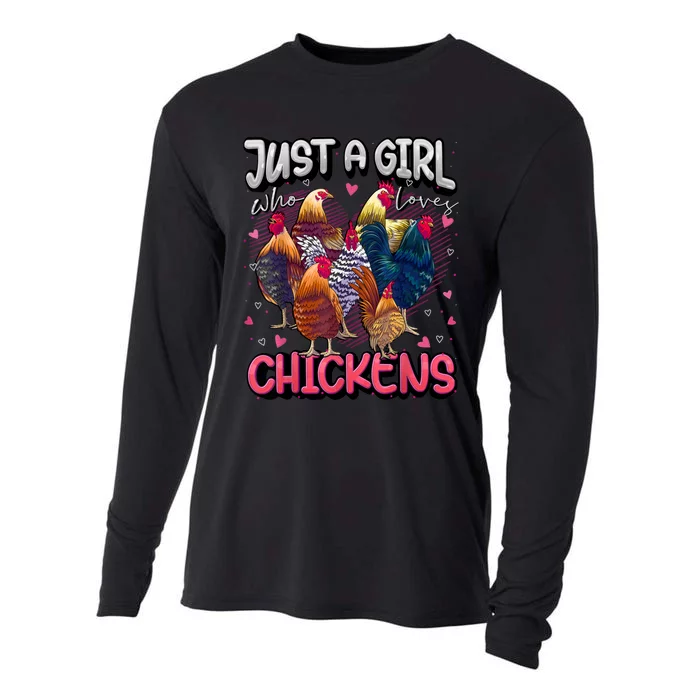 Just A Girl Who Loves Chickens Cute Chicken Lover Farmers Cooling Performance Long Sleeve Crew