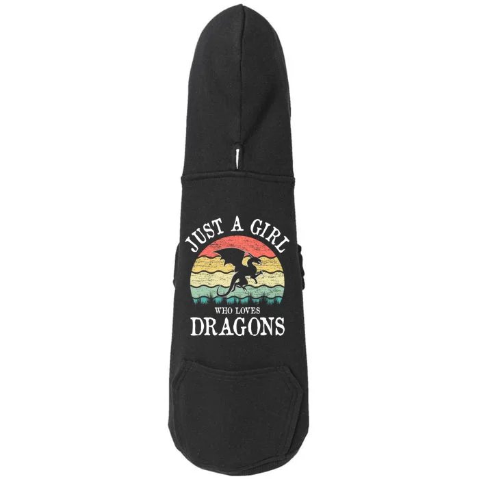 Just A Girl Who Loves Dragons Vintage Retro Doggie 3-End Fleece Hoodie