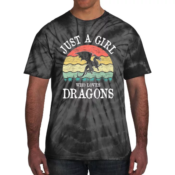 Just A Girl Who Loves Dragons Vintage Retro Tie-Dye T-Shirt